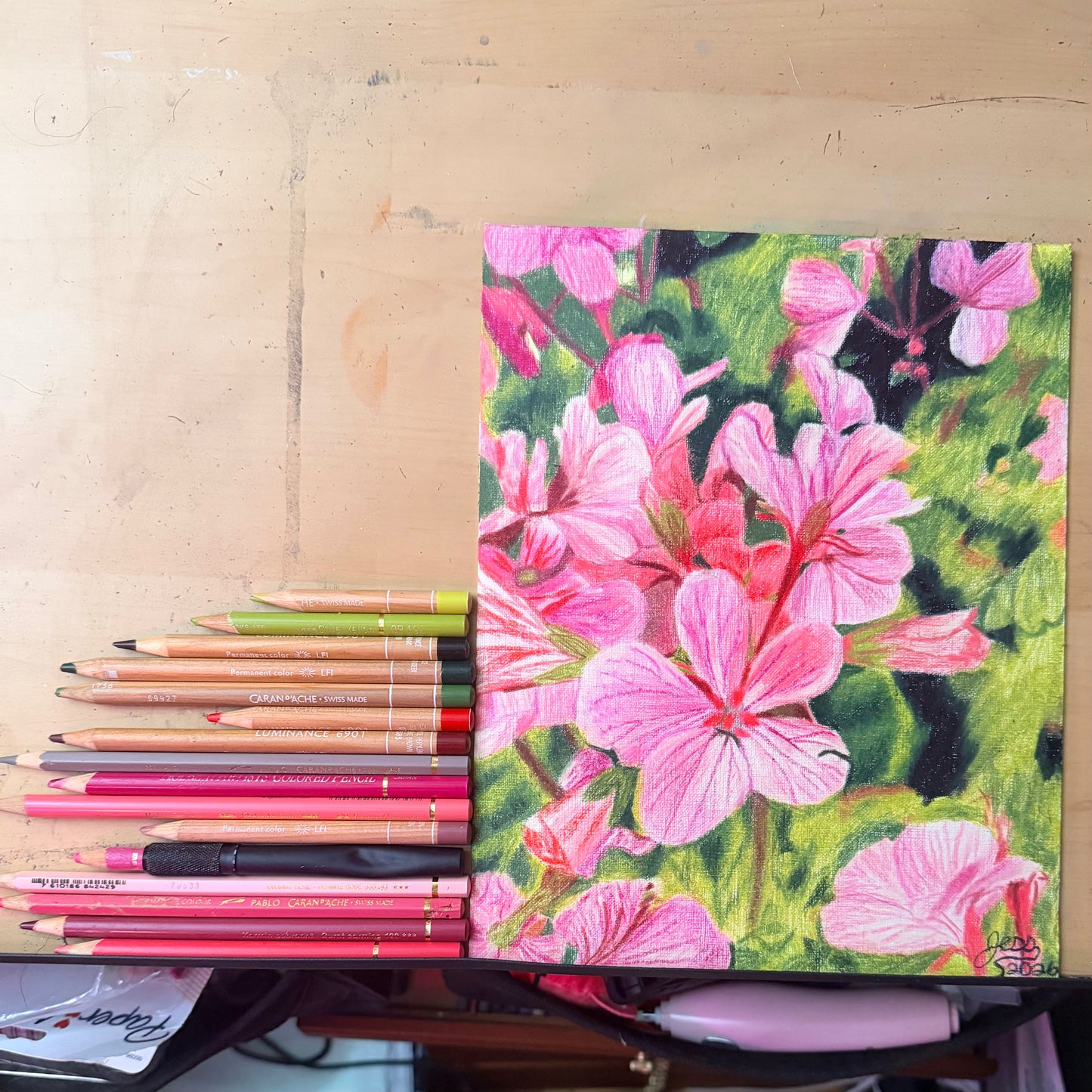 Geraniums | Original Colored Pencil Drawing