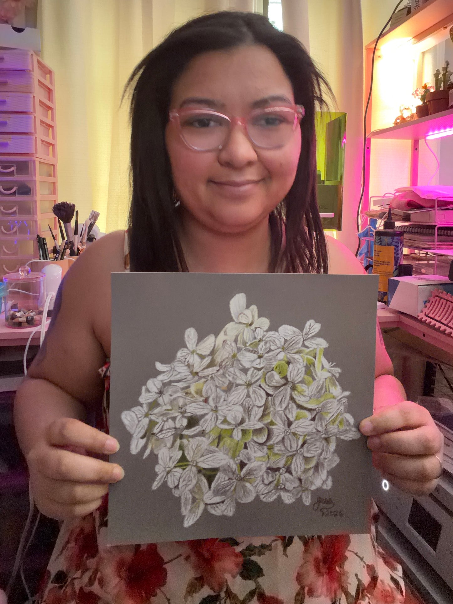 White Hydrangeas | Original Colored Pencil Drawing