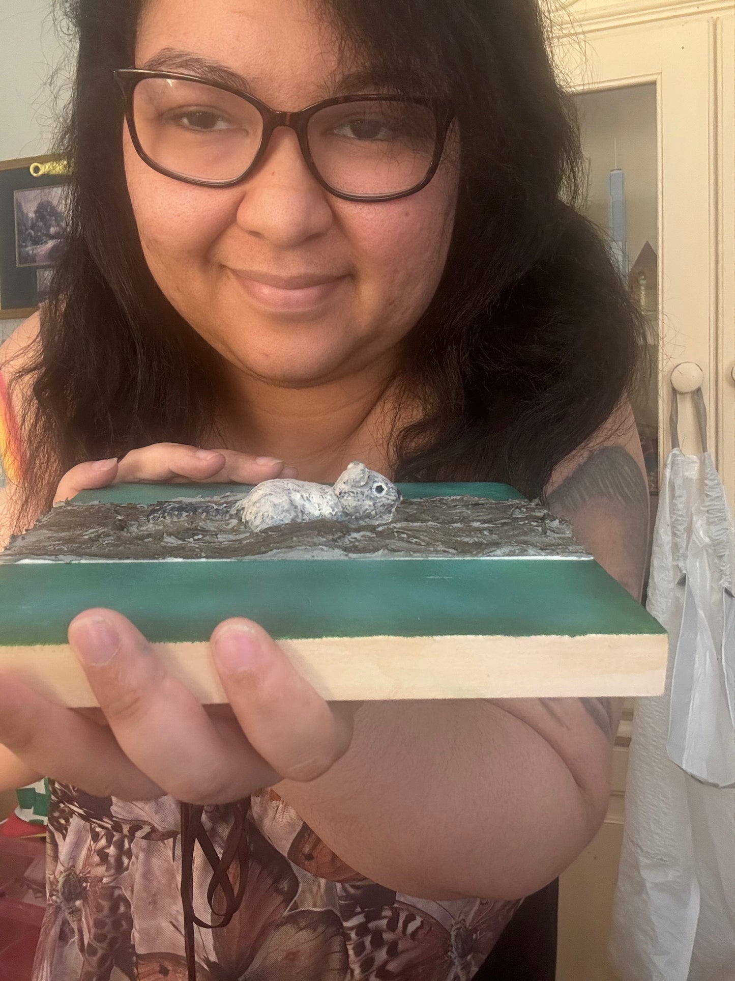 3D Squirrel Climbing Textured Tree | Original Painting