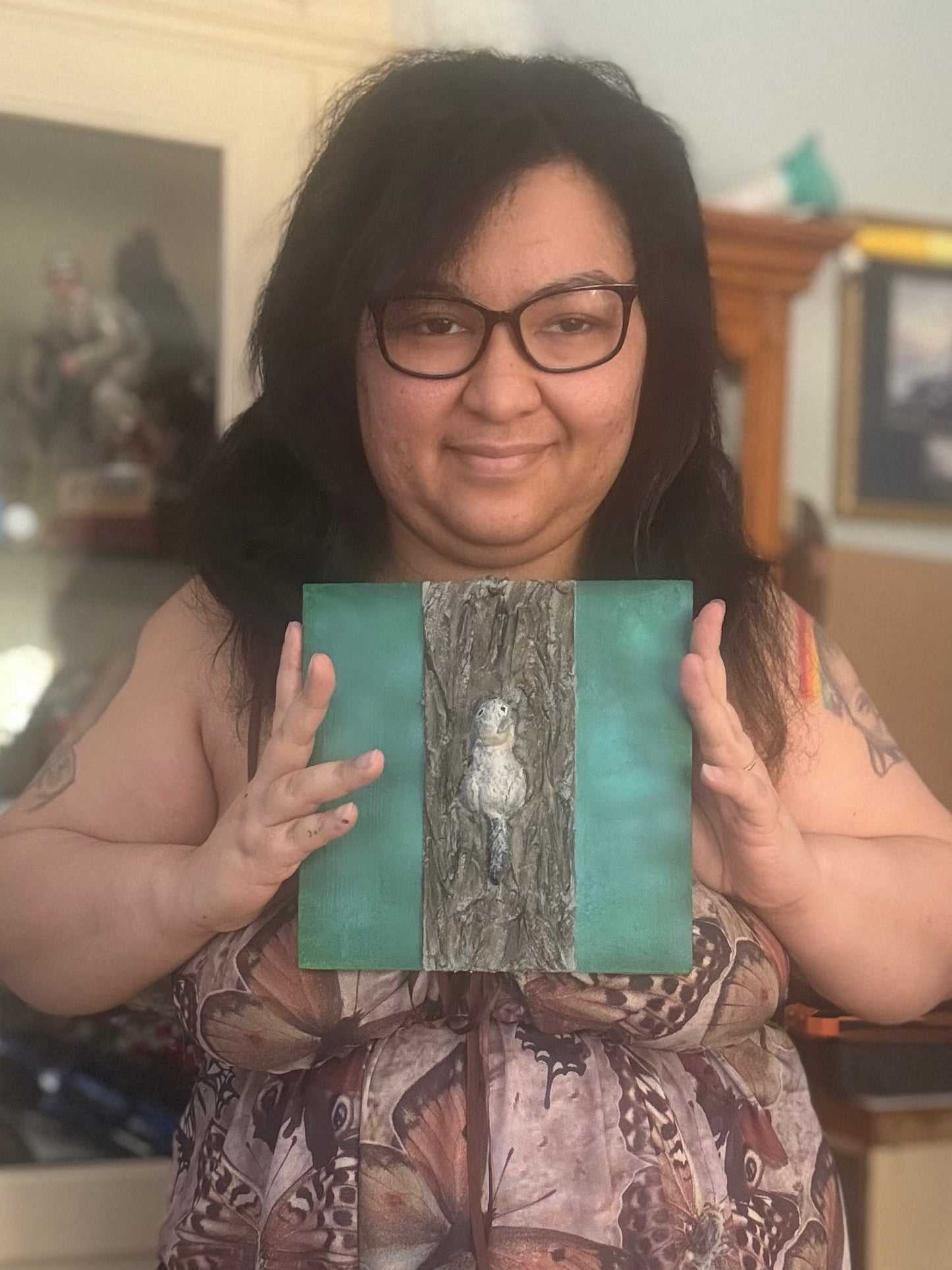 3D Squirrel Climbing Textured Tree | Original Painting