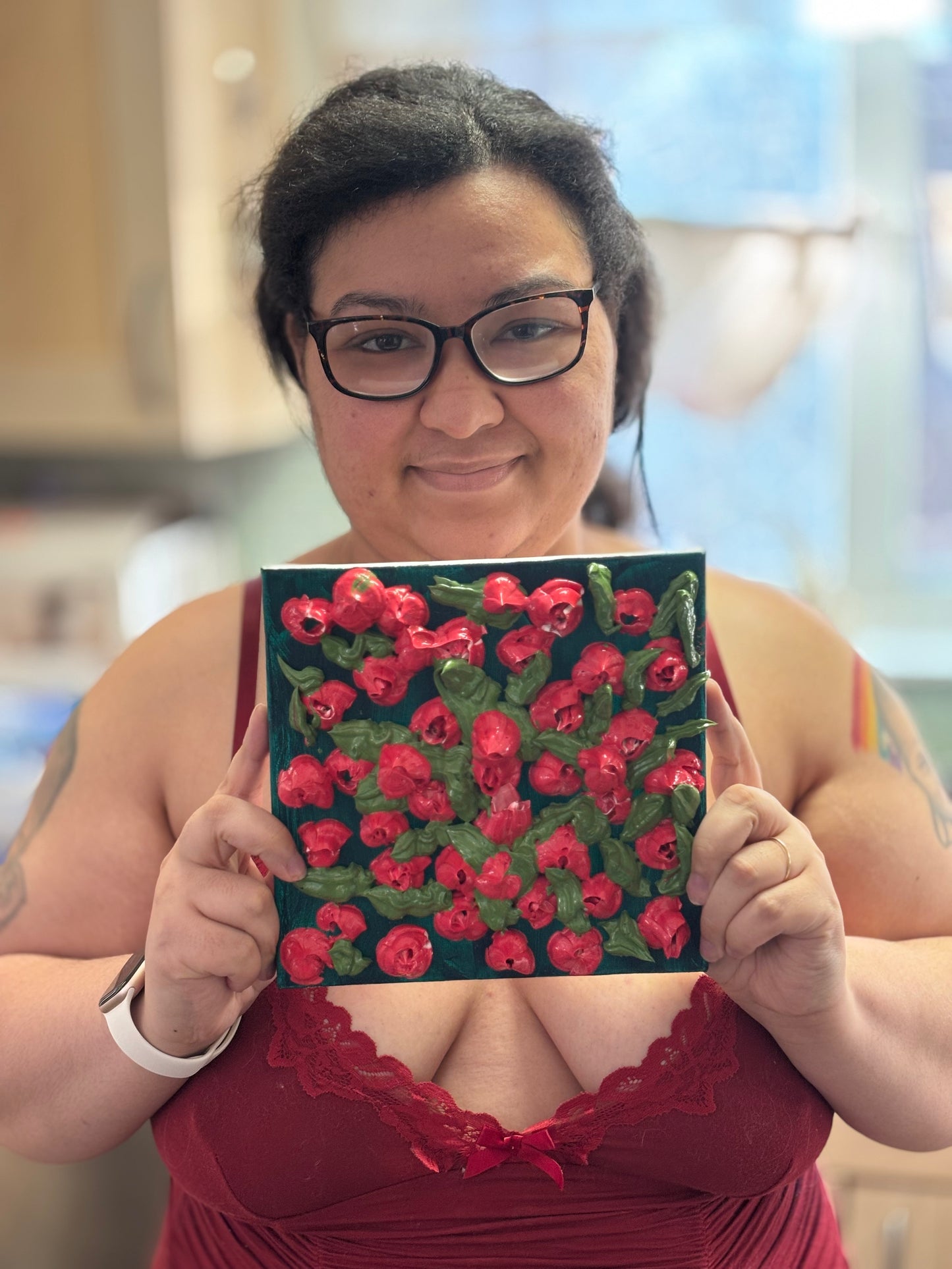 3D Textured Rose Bush Painting