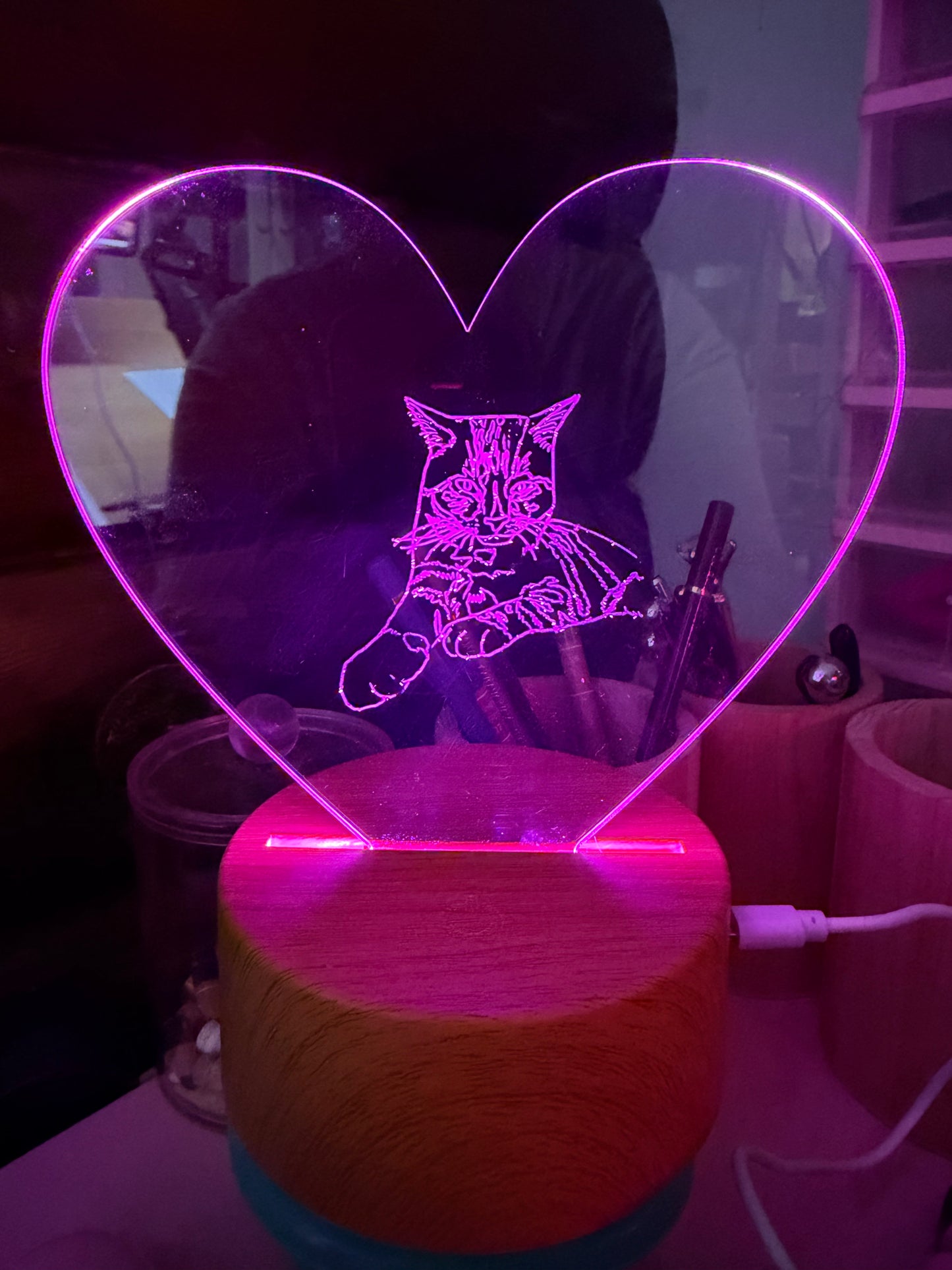 Custom LED Heart Laser Engraved Photo