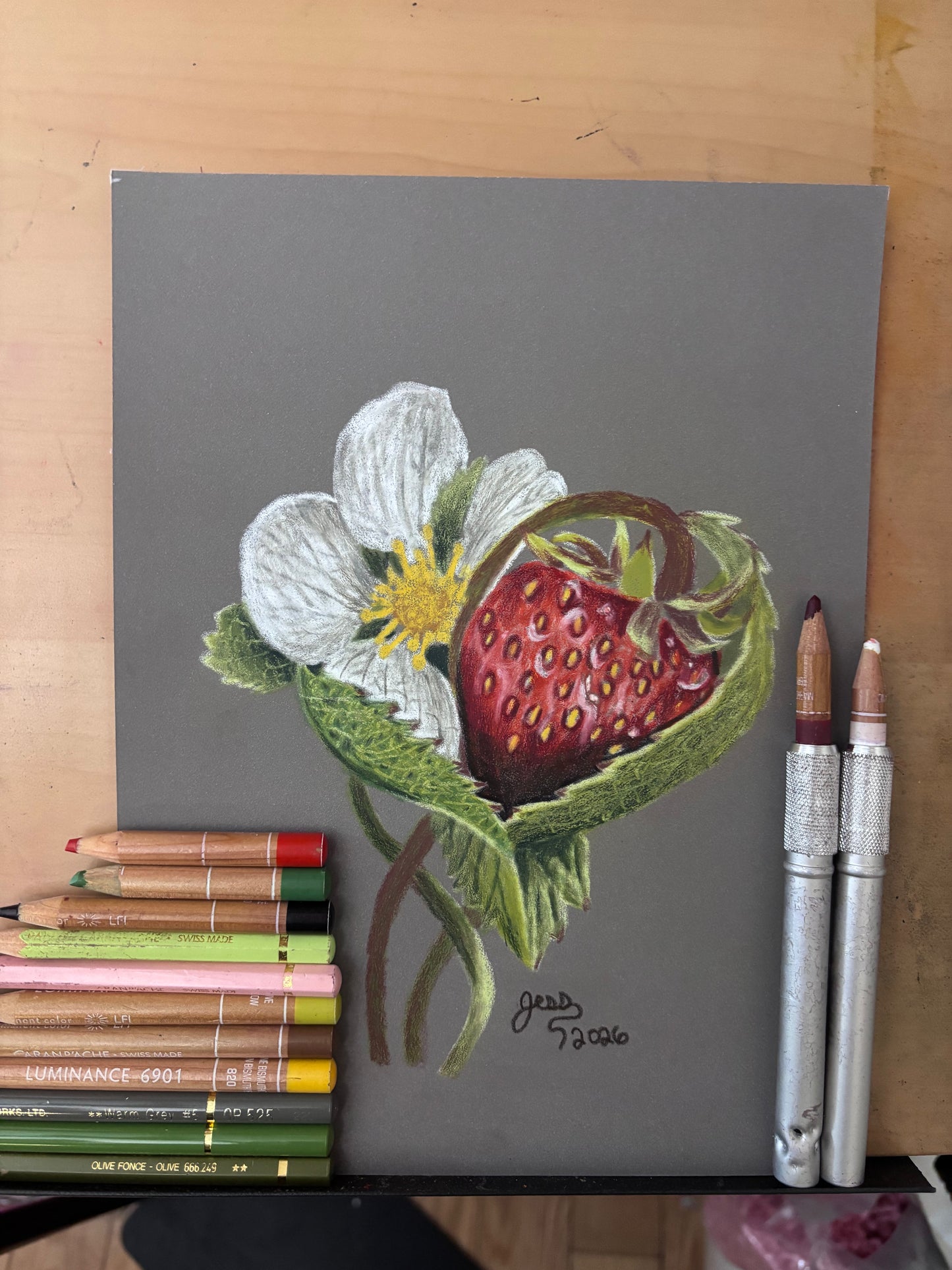 “Strawberry Hug” | Original Colored Pencil Drawing