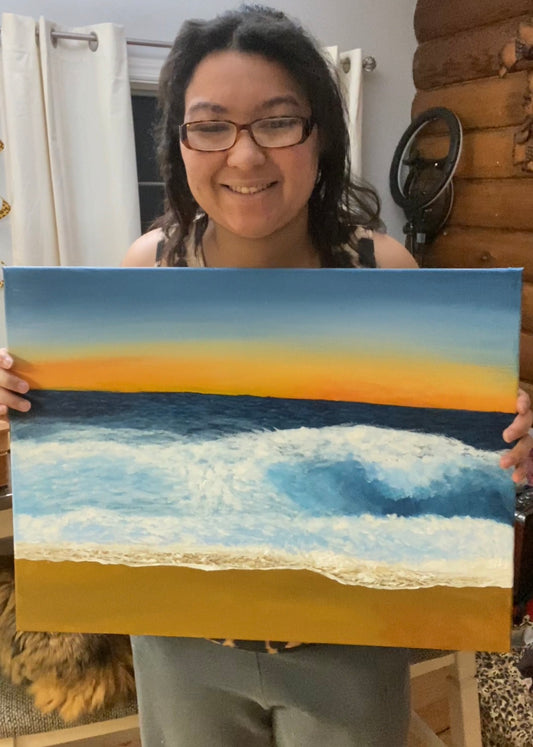 Special Offer: Beach Waves & Sunset | Original Acrylic Painting