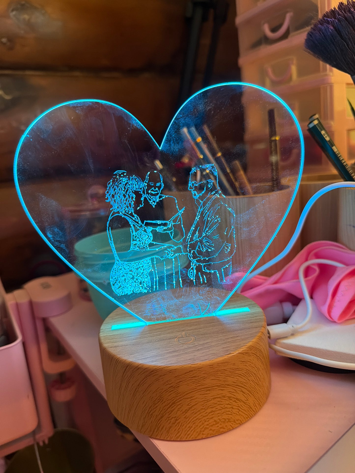 Custom LED Heart Laser Engraved Photo
