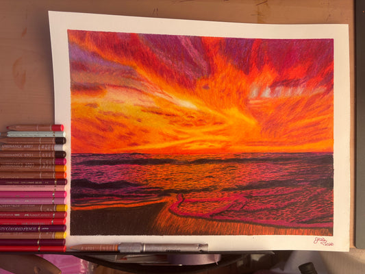 “Embers of the Horizon” | Original Colored Pencil Drawing
