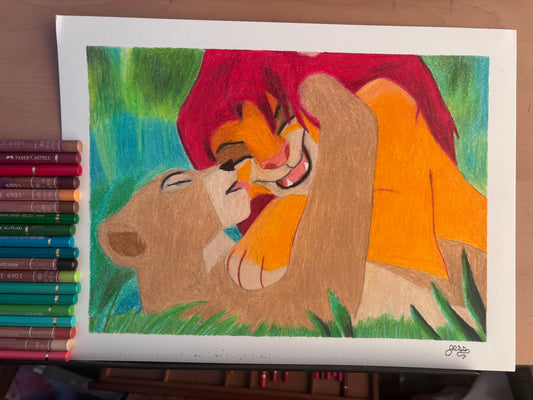 Can you feel the love tonight | Simba & Nala | Colored Pencil Drawing