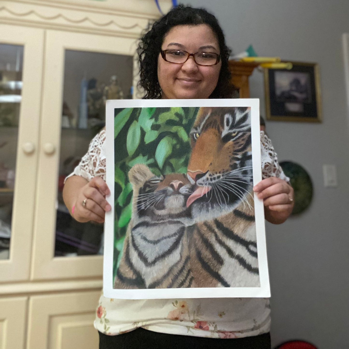 Mommy Tiger Licking Cub | Original Colored Pencil Drawing