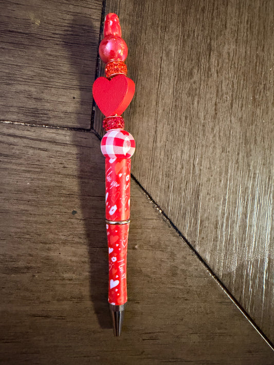 Red Heart Beaded Pen