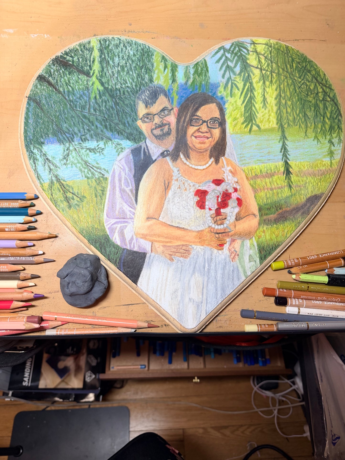 Custom Colored Pencil Drawing | Wooden Heart