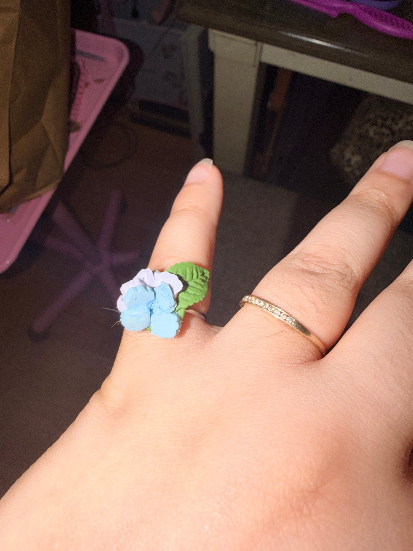 Hydrangea Polymer Clay Stainless Steel Ring