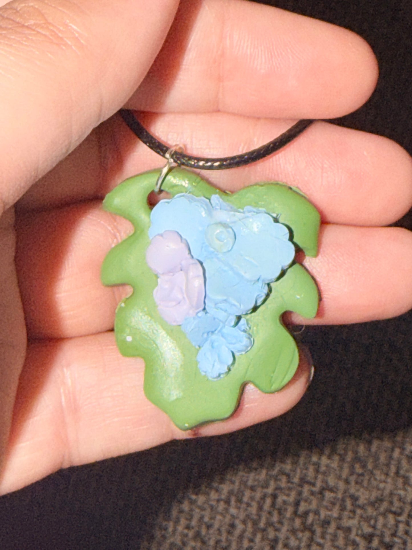 Hydrangea and Leaf Polymer Clay Pendant