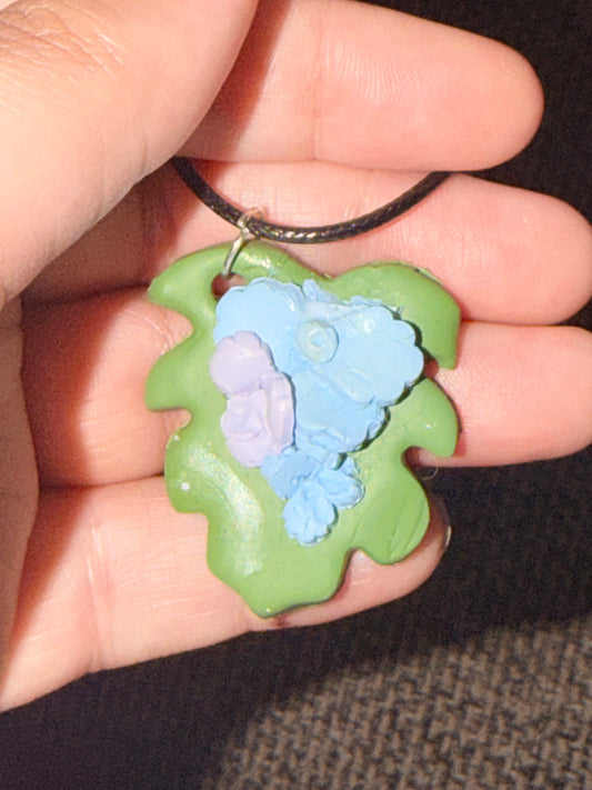 Hydrangea and Leaf Polymer Clay Pendant