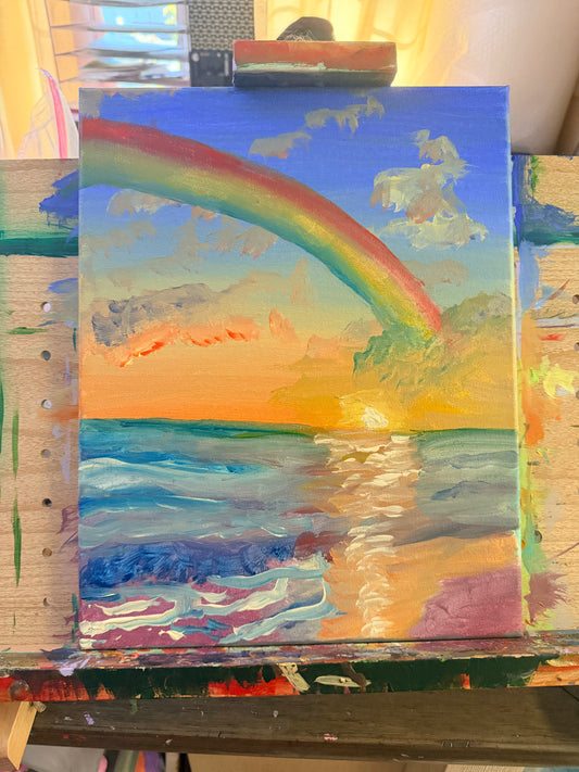 Beach Sunset & Rainbow | Original Acrylic Painting