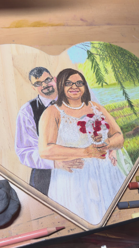 Custom Colored Pencil Drawing | Wooden Heart