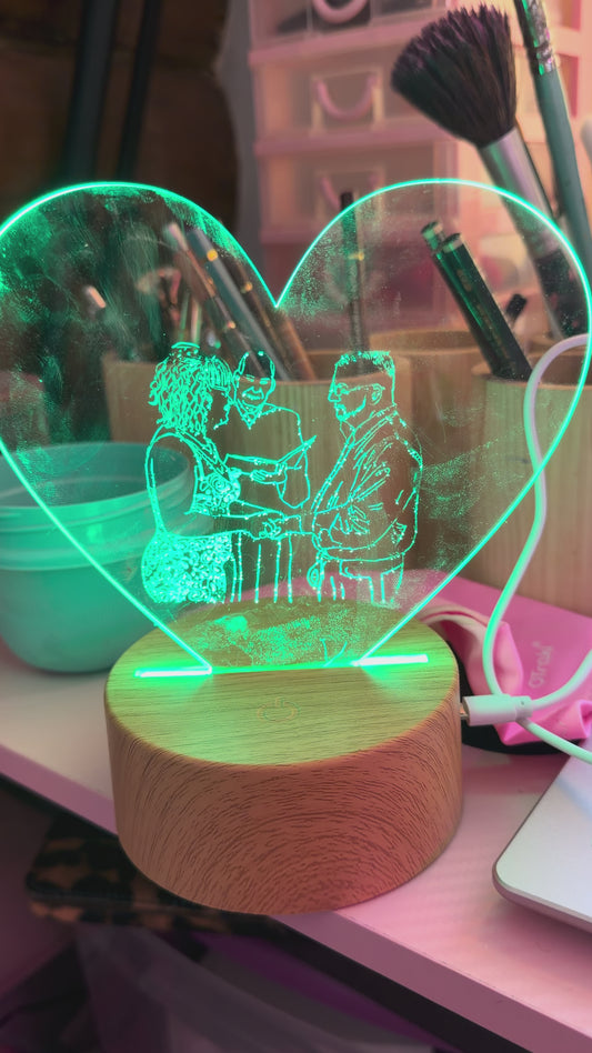 Custom LED Heart Laser Engraved Photo