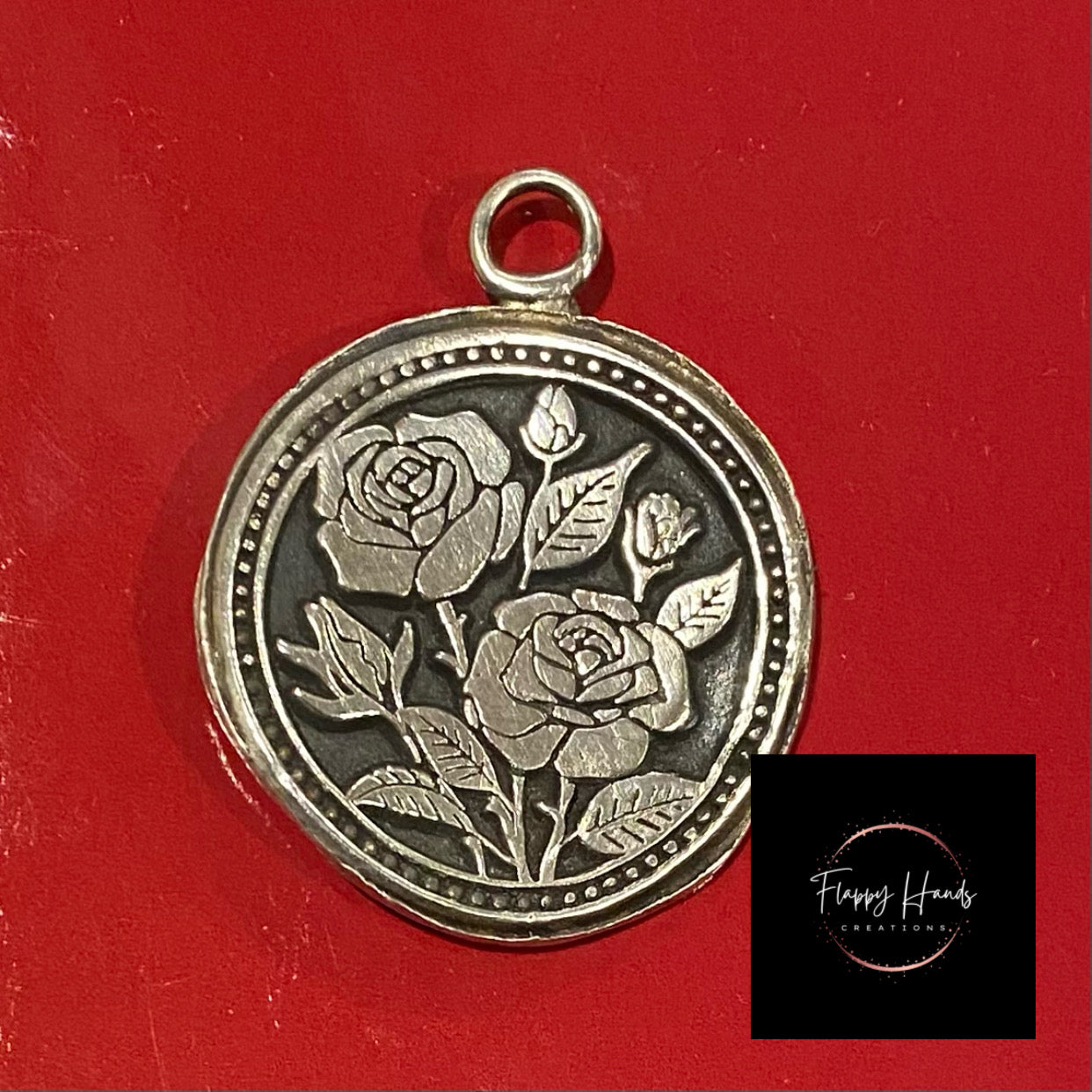 Metal Stamped Fine Silver Rose Pendant