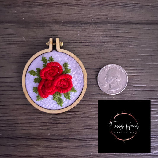 Mini Embroidered Red Roses