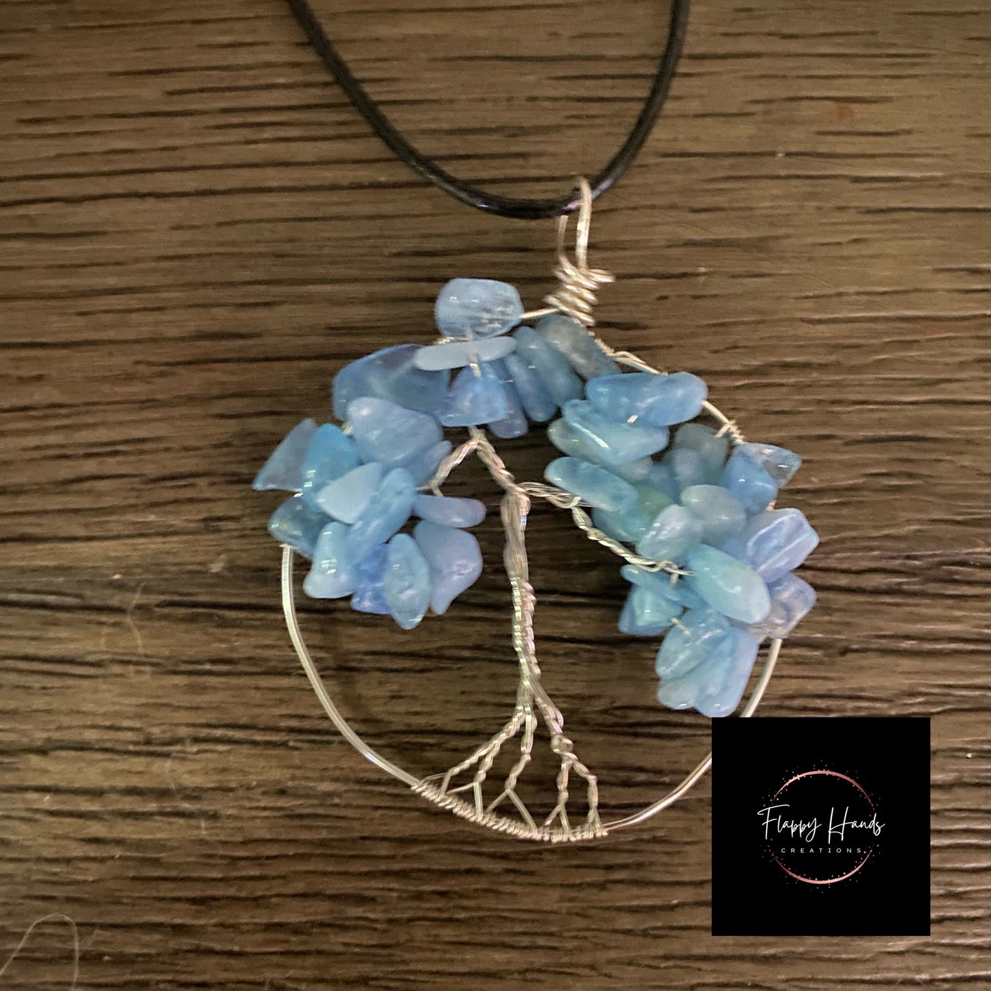 Baby Blue Wire Wrapped Tree of Life Pendant